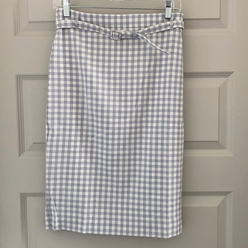 Ann Taylor light baby blue gingham pencil skirt - Picture 1 of 5